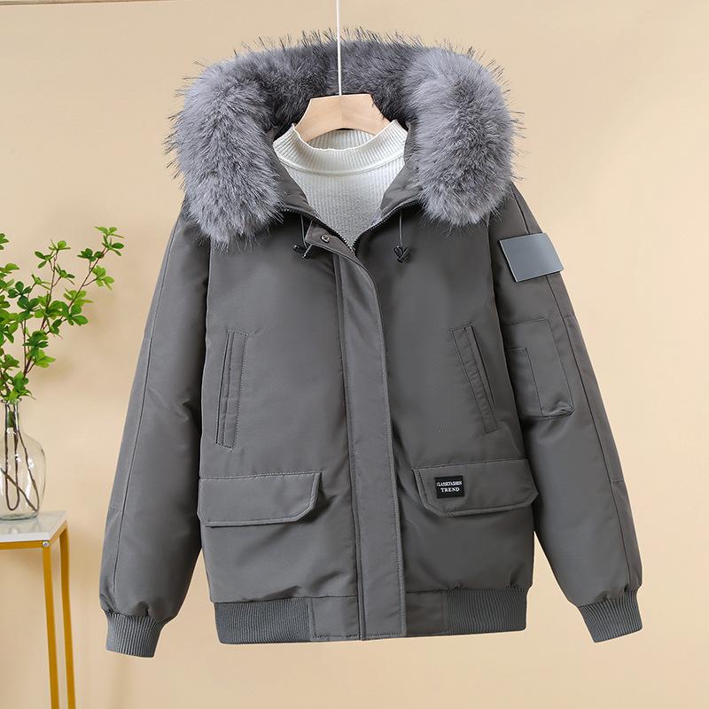 Down cotton clothes women's new winter ovrsize women's big fur collar loose hooded thickened cotton-padded clothes