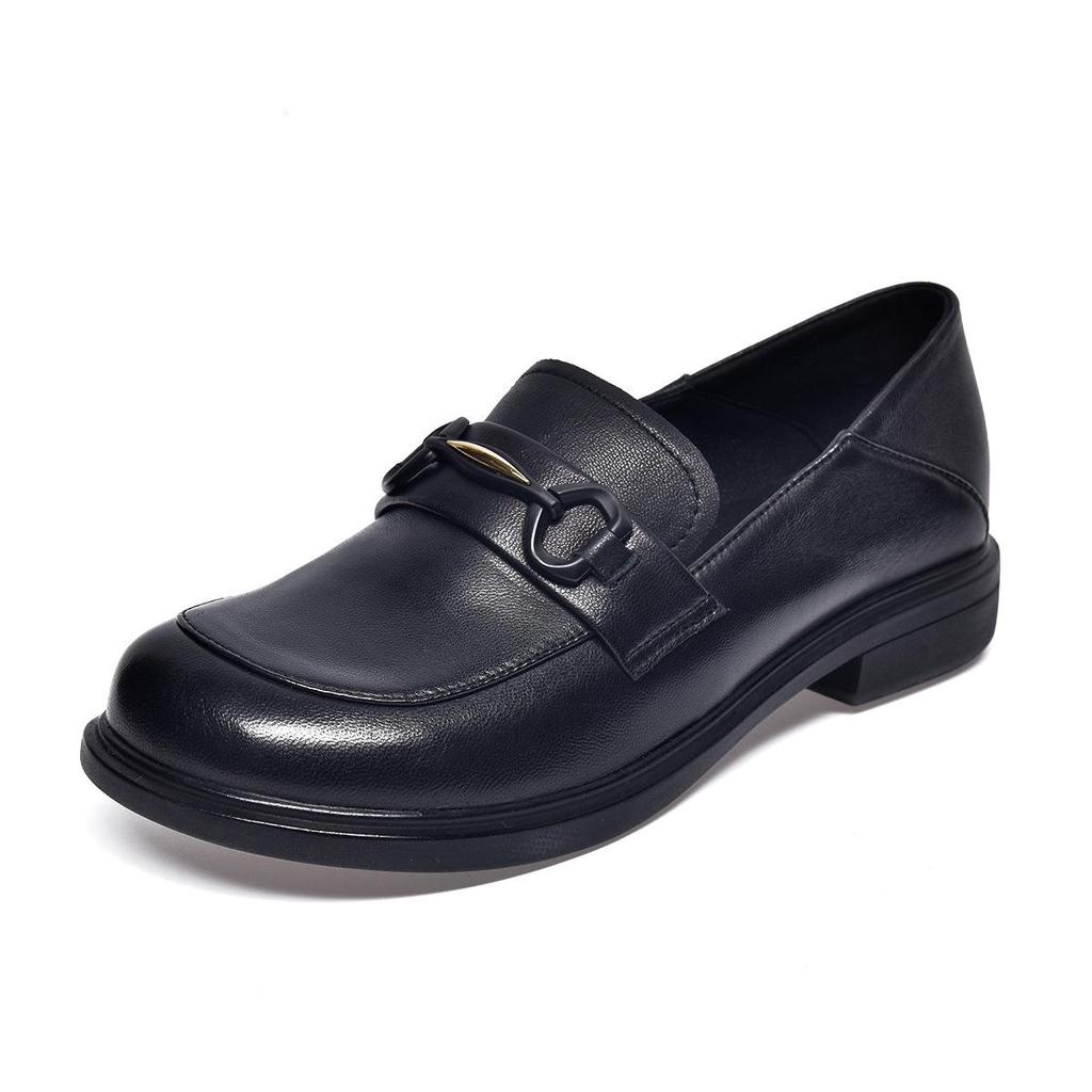 2024 Spring Women's Round Toe Leather Loafers: Korean Style, Comfortable Sheepskin Flats, Exclusive To Physical Stores.