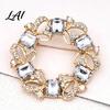 Golden Plated Alloy Brooch Women Rhinestone Hollow Wreath Brooch Dainty Decorative Badge Round Pin Pin Sweater Cardigan Coat Dress Jewelry