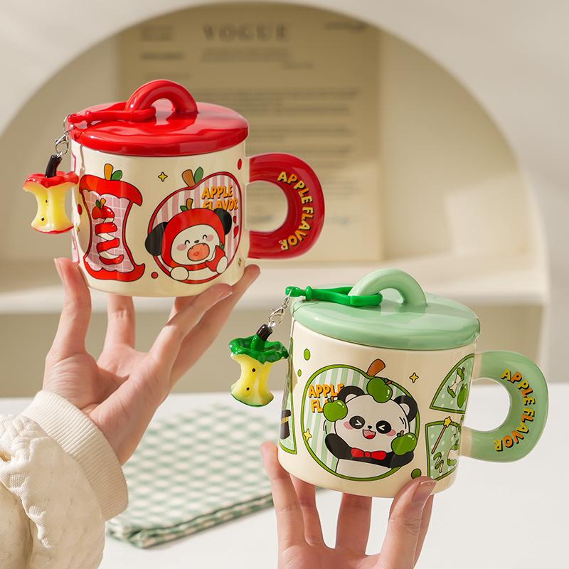 Cute Animal Apple With Lid Office Couple Water Cup Creative Birthday Souvenir High Value Ceramic Cup