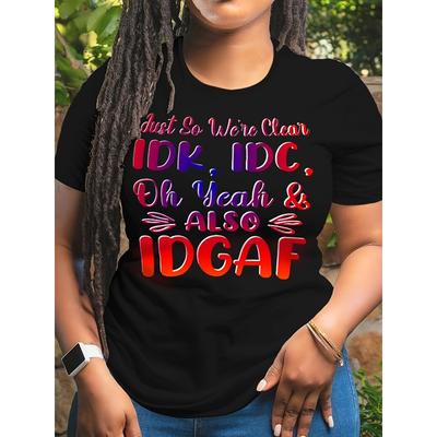 T-shirt imprimé lettres taille plus pour femme - Style européen - Haut décontracté à col rond et manches courtes