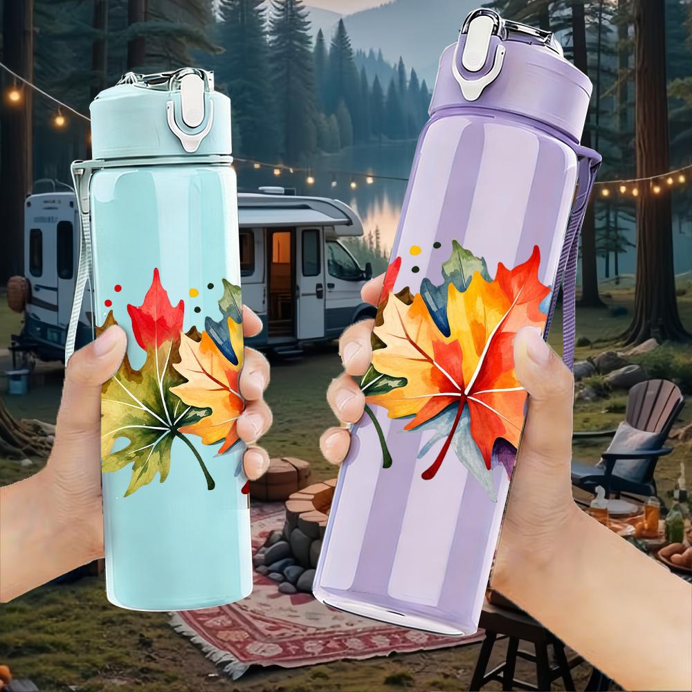 1PC Autumn Maple Leaf Graphic,750ml Color Plastic Sports Water Bottle,Leakproof Flip Straw Lid,Suitable for Sports Office Home Use