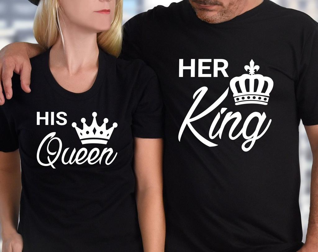 König Königin T-Shirt Partner Matching, Junggesellenabschied Frisch Verheiratet Liebhaber Geschenk T-Shirt Geschenk für Sie, Geschenk für Ihn Geburtstagsgeschenke Weihnachten T-Shirt Tops