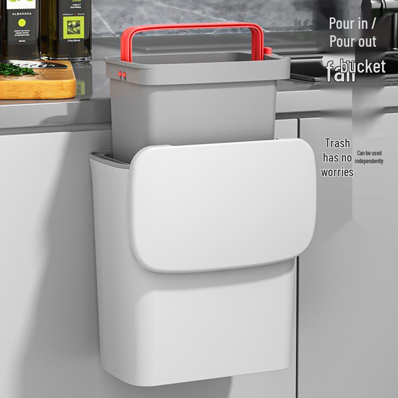 Hanging Kitchen Trash Can with Sliding Lid and Inner Bucket for Household Use