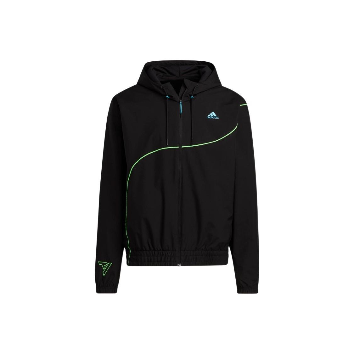 adidas men s black zip-up hoodie jacket with solid stripe and printed logo HS6873 XL
