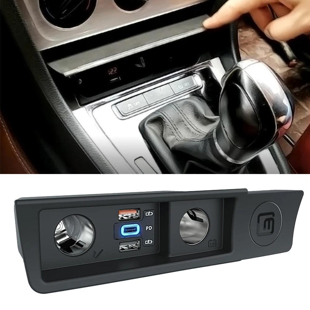 Car Charger Socket TYPE-C Port Charger In Car On The Road ABS Material 1 TYPE-C Port 2 Round Holes 2 USB Ports