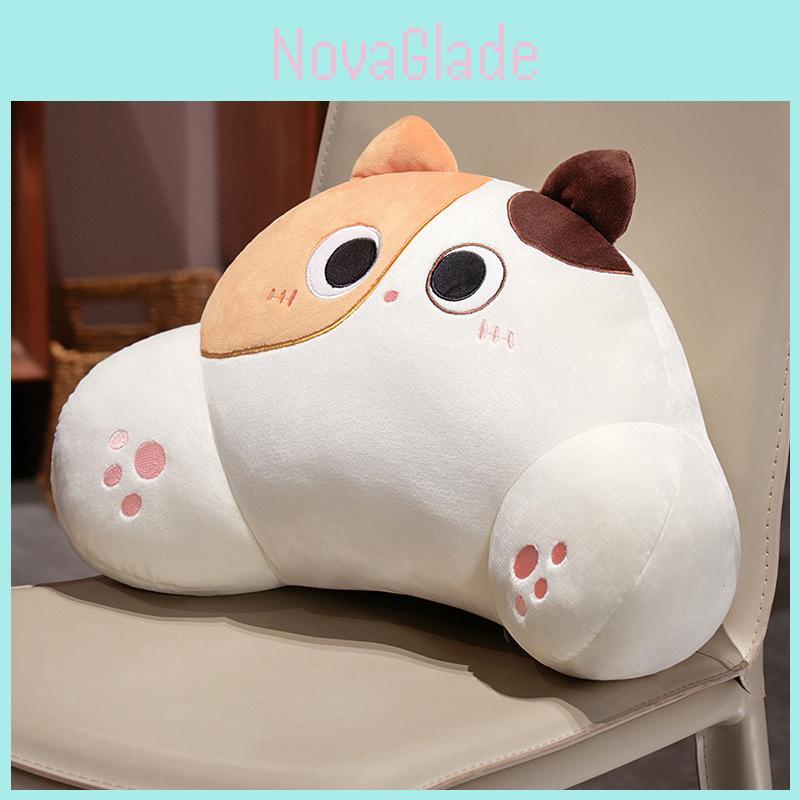 Cute Orange Cat Plush Lumbar Pillow With Embroidered Splicing For Sofa Office Car Bedside Decor