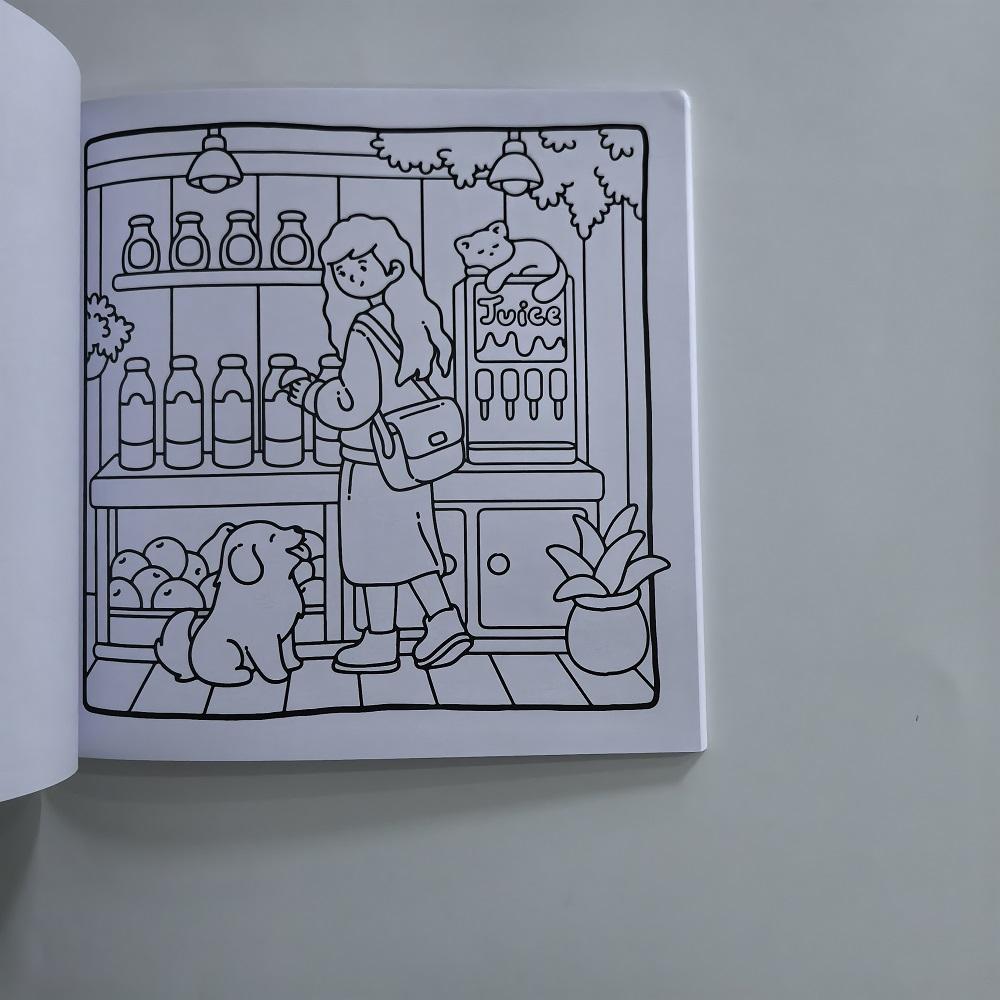 Cute Girl And Her Pets Coloring Book Simple Joys Stress Relief Drawing Book Perfect Gift for Party and Birthday Christmas