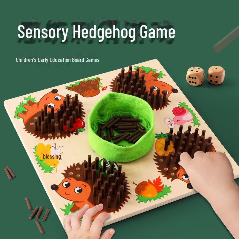 Wooden Hedgehog Sensory and Arithmetic Board Game for Kids - Early Education & Hand-Eye Coordination Toy