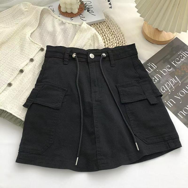 Women s Plus Size High-Waisted Retro Denim Skirt - Summer 2025 Fashion S чёрный