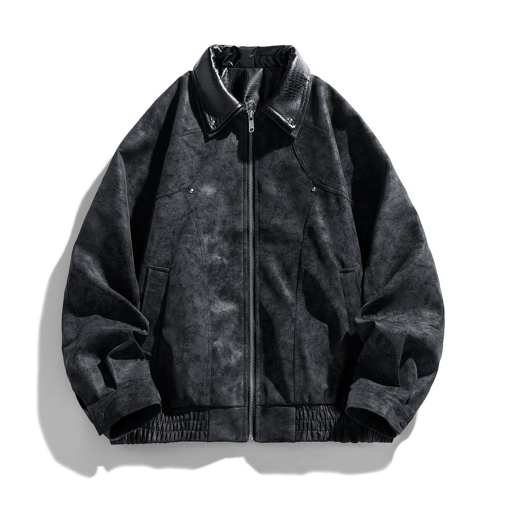 Baseballuniform Waschen Lederjacke Herren Frühling und Herbst Revers Locker Pilot