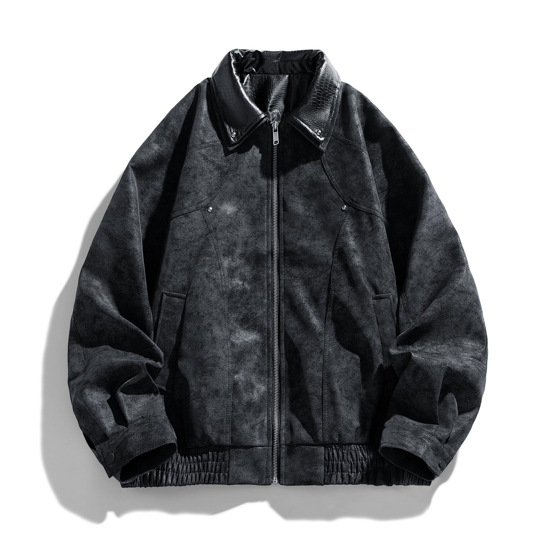 

Baseball Uniform Washing Leather Jacket Men s Spring and Autumn Lapel Loose Pilot 4XL