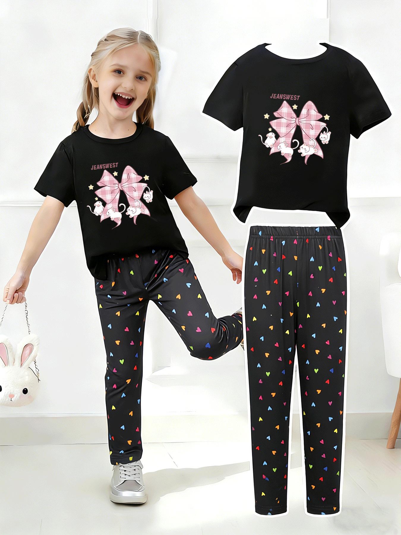 

Girls Summer Casual Short-Sleeve Long Pants Set - European & American Style. 2-3Y