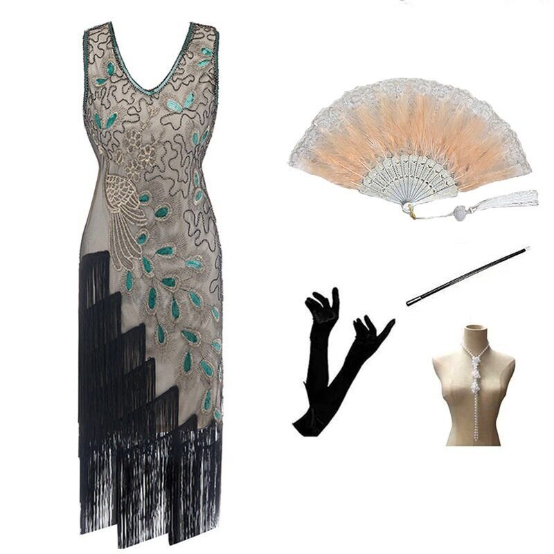 1920S Sequined Cocktail Dress, Retro Sequined Tassel Dress, Prom Party Evening Dress
