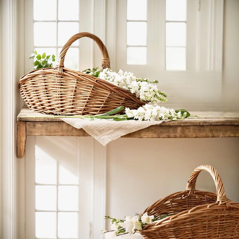 Grande Cesto Intrecciato in Rattan e Salice: Ideale per Conservazione, Frutta, Verdura, Picnic, Spesa e Fiori di Natale.