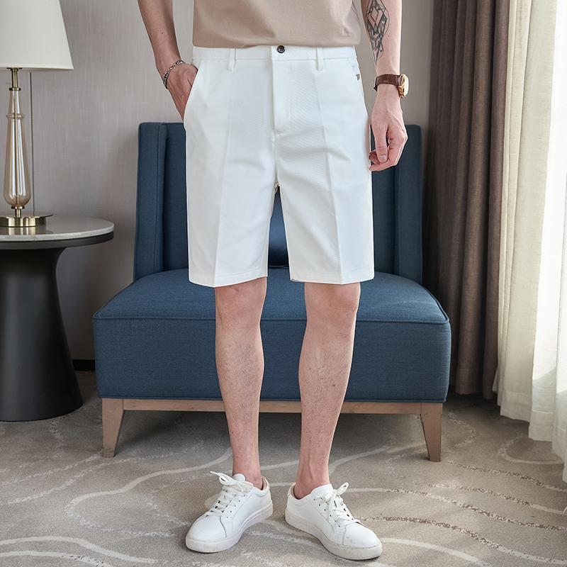 Summer Straight Shorts For Men Korean Fashion Business Casual Knee Length Pants Men's Slim Fit Mid Waist Shorts