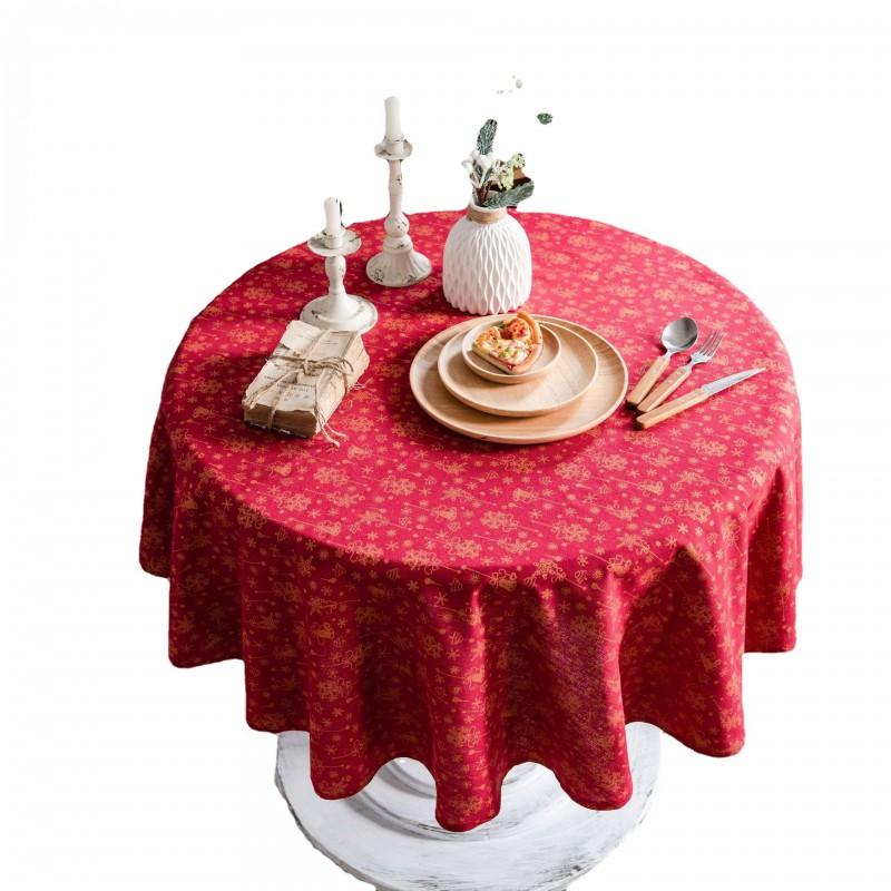 Japanese Style Cotton Linen Tablecloth White Gold Foil Bell Print Rectangular Holiday Dining Decor