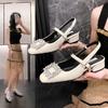 Spring 2025 new temperament versatile Mary Jane shoes French high-end thick heel high heel square head rhinestone sandals women