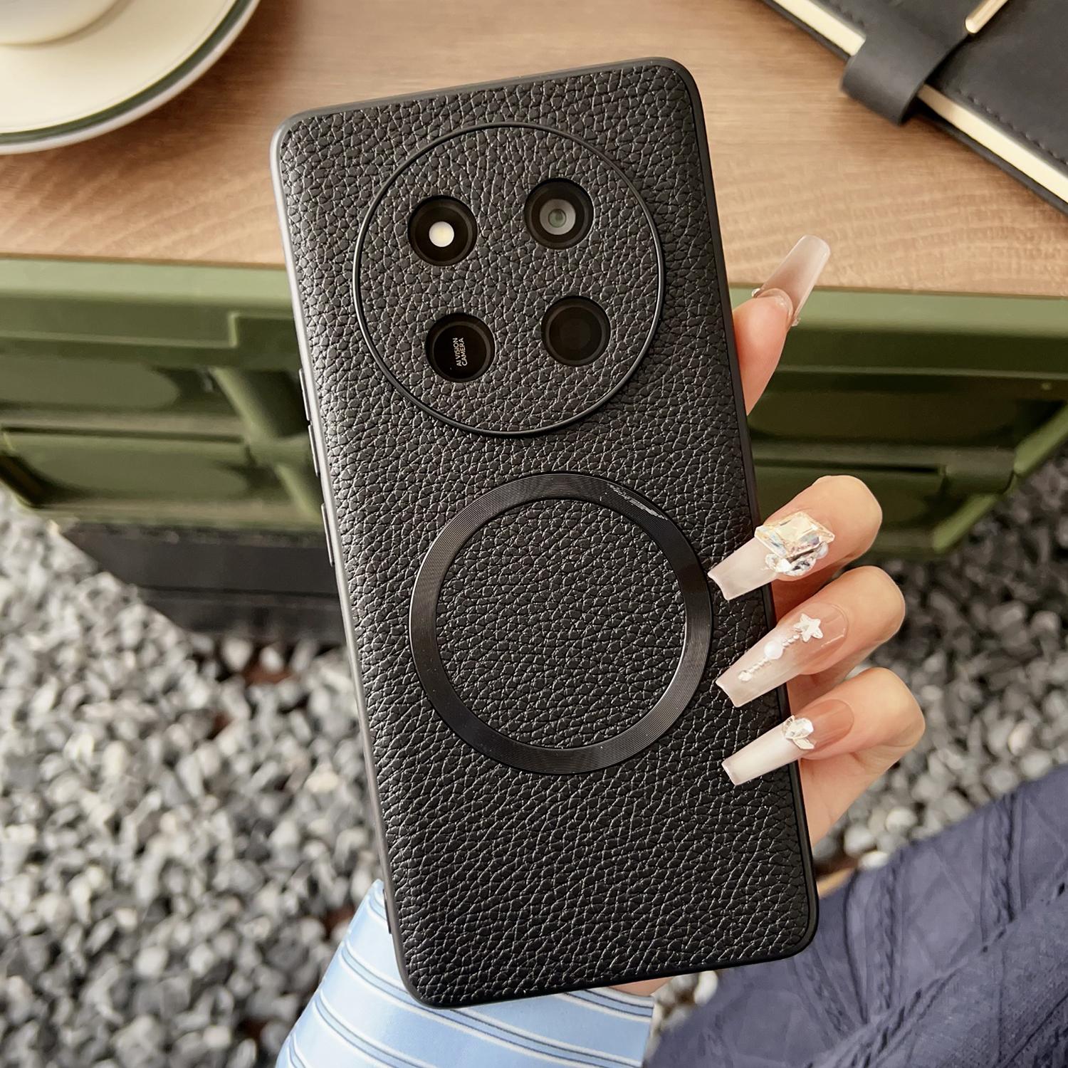 

For Honor Magic7 Lite 5G Case Compatible with MagSafe PU Leather+TPU Phone Back Cover Black