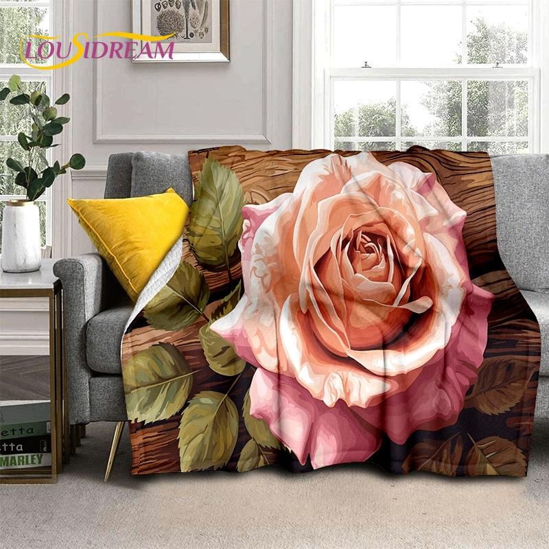 Mantas Suaves Románticas Nórdicas con Flores de Rosa 3D, Manta de Tiro para Mantener el Calor, Manta Cómoda para Picnic, Camas, Sofá, Dormitorio del Hogar, Regalo