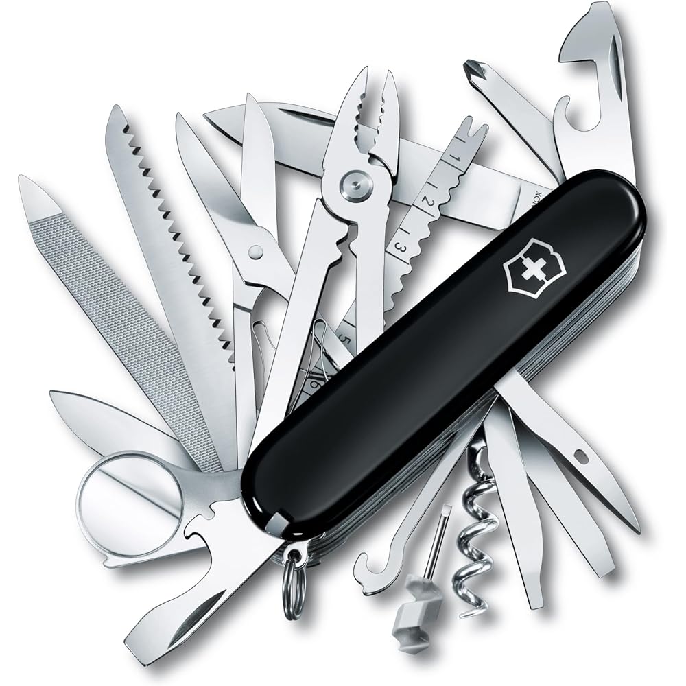 Victorinox SwissChamp Black Multi-Tool with 33 Functions, Pliers, Scissors, and Magnifier Camping Gear