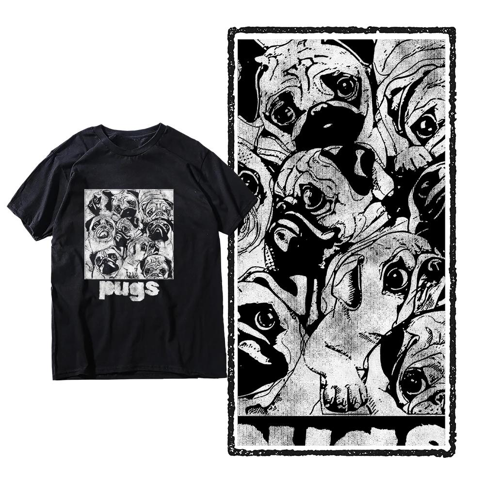 2025 Summer Men's 100% pure cotton T-shirt with Pug Dog print, a trendy streetwear for men