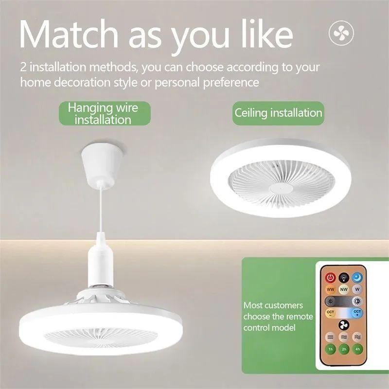 Remote Control Ceiling Fans with LED Lamp Ceiling Fan with E27 Converter Base Smart Silent Ceiling Fans For Bedroom Living Room