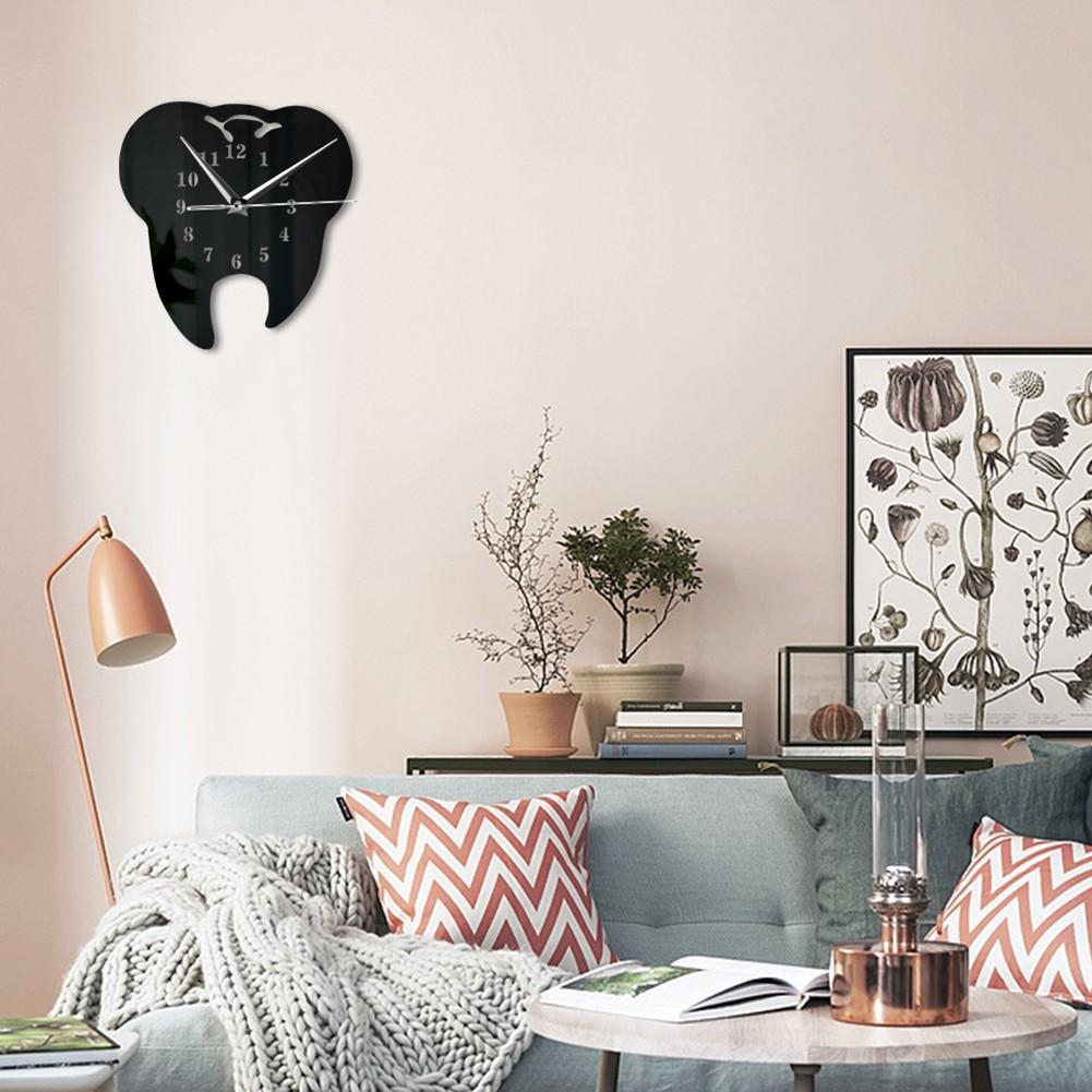 Stylish 1 Pc Creative Teeth Mirror Wall Clock Modern Diy Acrylic Home Decor