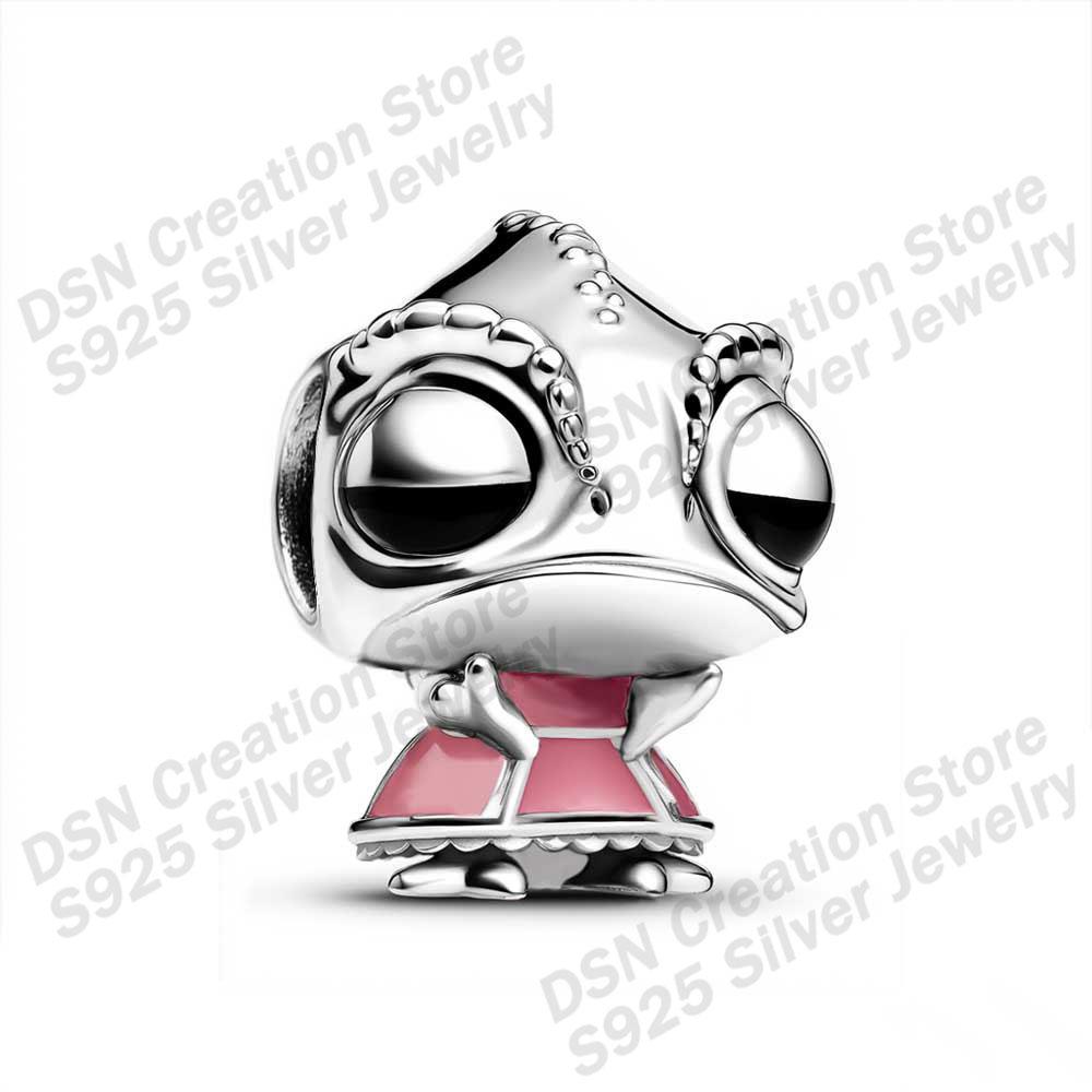 

DSN Jewelry 925 Silver Cartoon Frog Charm Beads - Pink Enamel Disney Style Gifts for Women белый