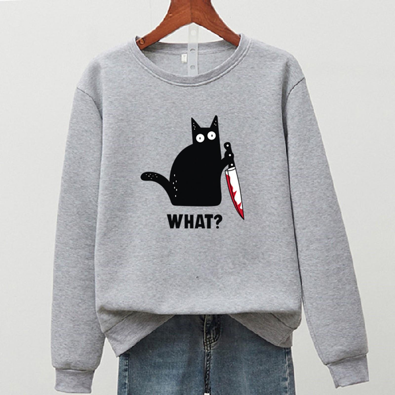 Women s Casual Round Neck Printed Pullover Sweatshirt Tops Blouse L