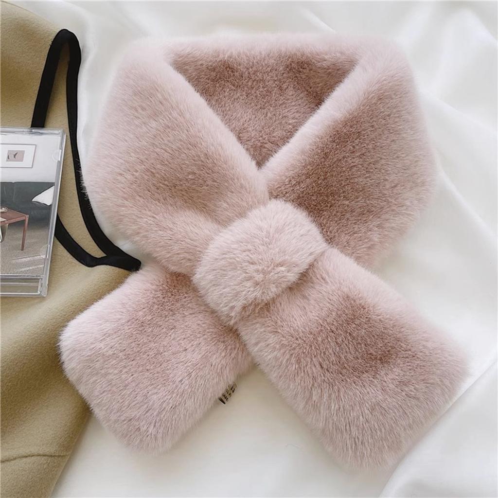 Ladies' Fashion Solid Color Plush Cross Scarf Neck Protector Cute Plush Thick Warm Neck