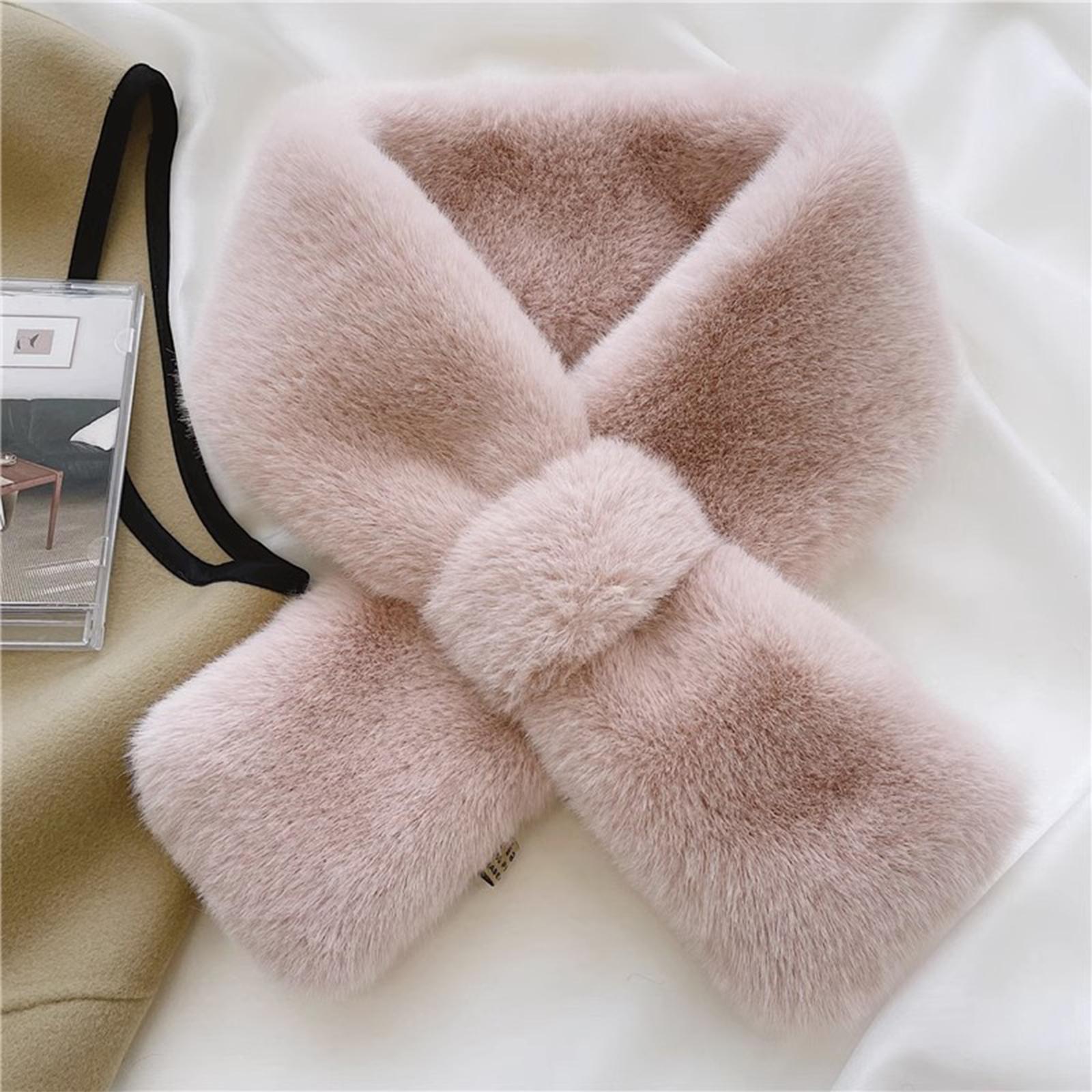 

Ladies Fashion Solid Color Plush Cross Scarf Neck Protector Cute Plush Thick Warm Neck One Size рожевий