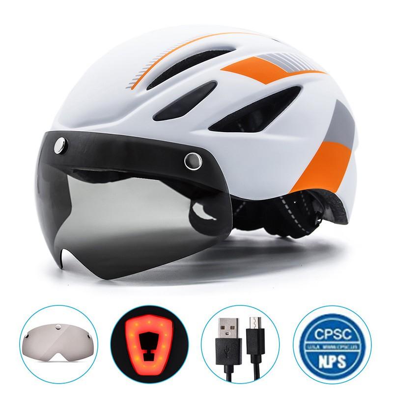 Adult Cycling Helmet With Magnetic Sunglasses Integrated Rear Light EPSPC One-Piece Construction Road Bike Outdoor