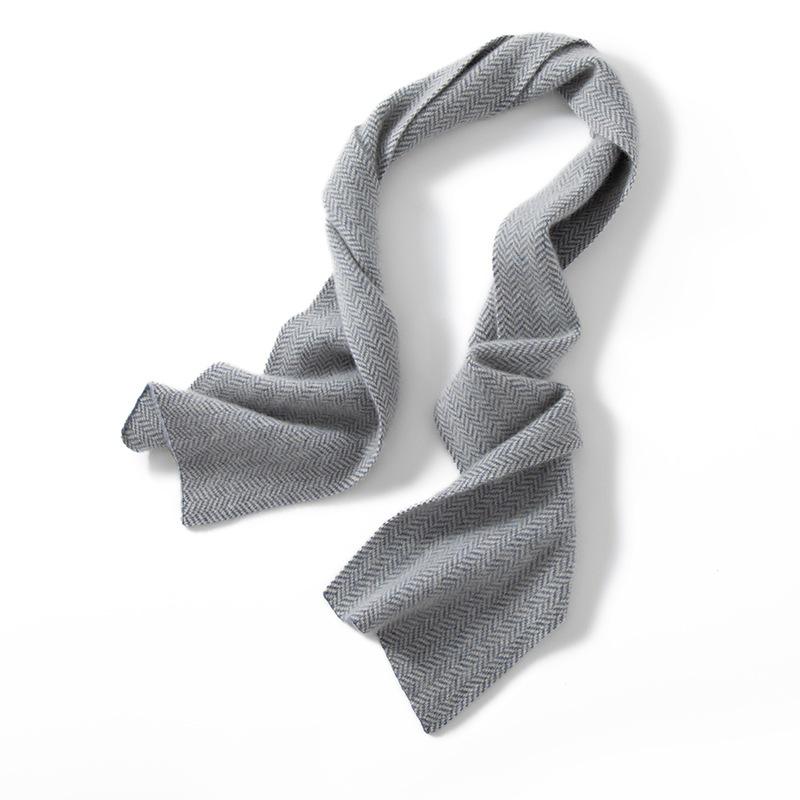 Unisex 100% Pure Cashmere Herringbone Scarf - Autumn/Winter Knit One Size светло-серый