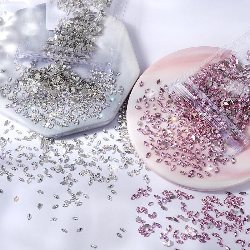 5A Flat Bottom Mini Zircon Nail Art Zircon Diamond 2 * 4 Horse Eye Zircon Flat Bottom Rose Cut Diamond Nail Decorative Diamond