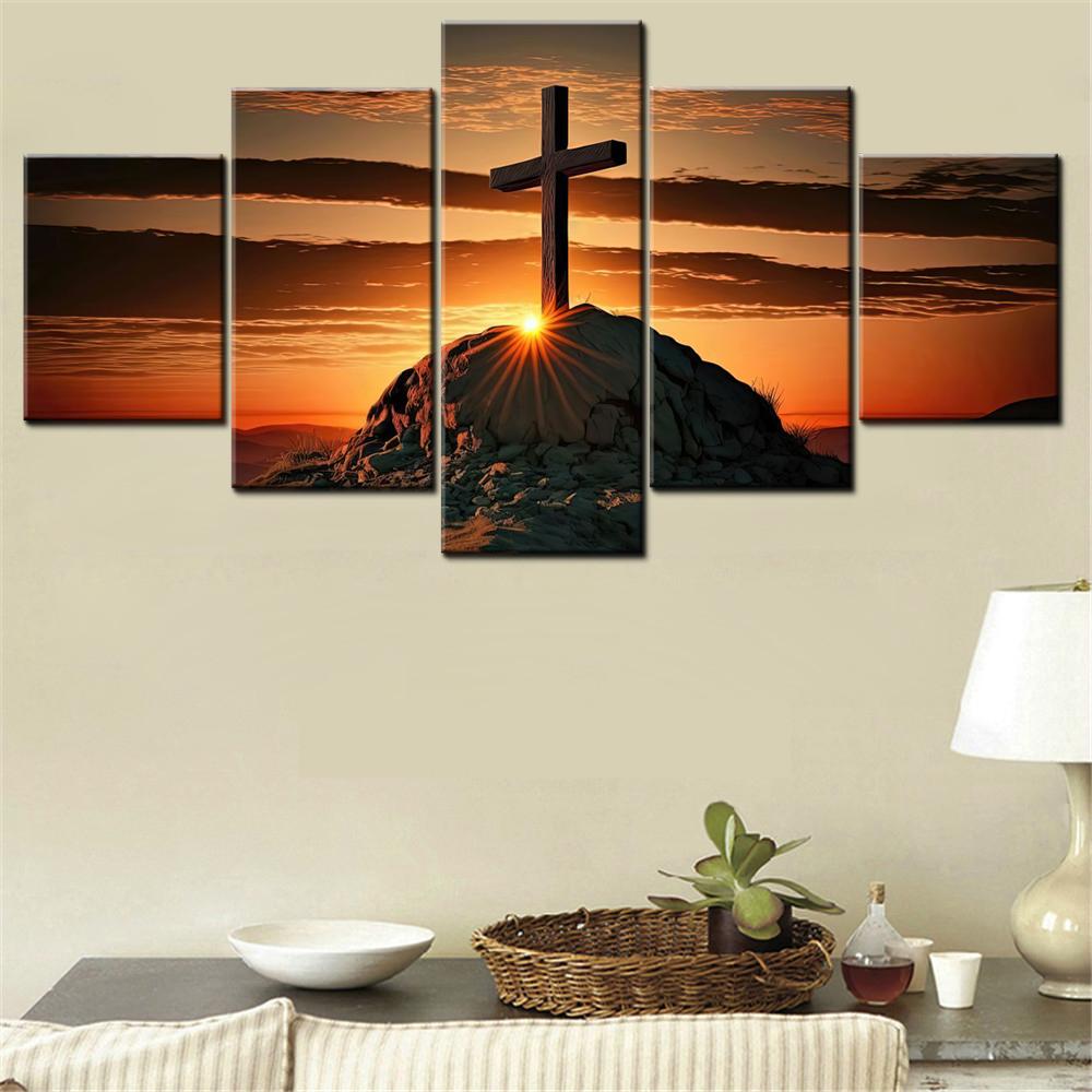 

5 Pieces Canvas Wall Arts Poster Painting Graphics CGI Christian cross AI art Wallpaper Interior Home Decor Picture Printing Art 20X35 20X45 20X55CM