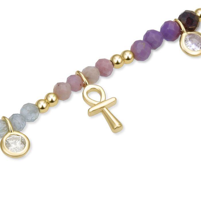 Bracelet - Lalil - Morganite - Argent 925 - finition or jaune 18K - 19 cm