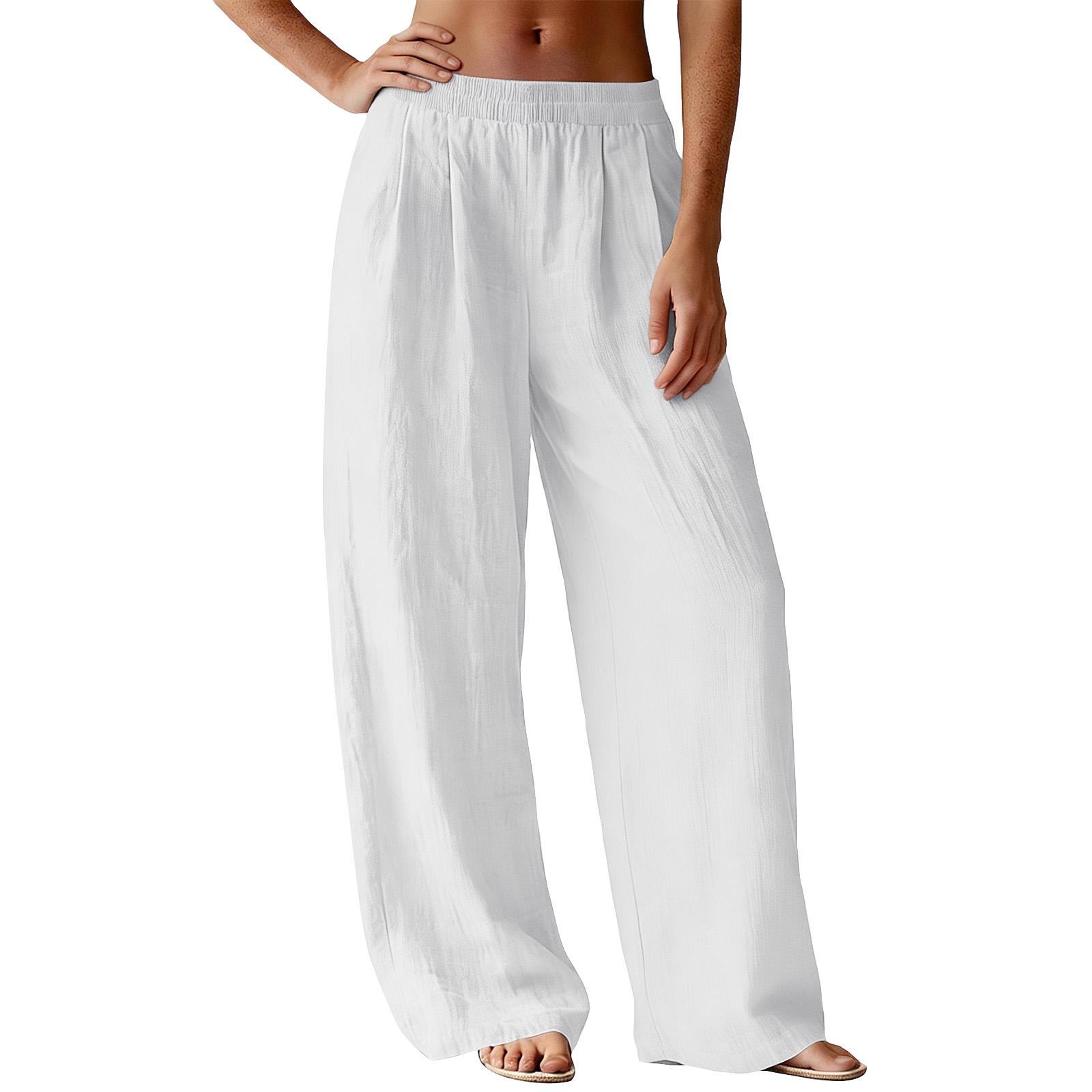 

Women s Loose Straight Pants Casual Long Pants with Pockets XL білий