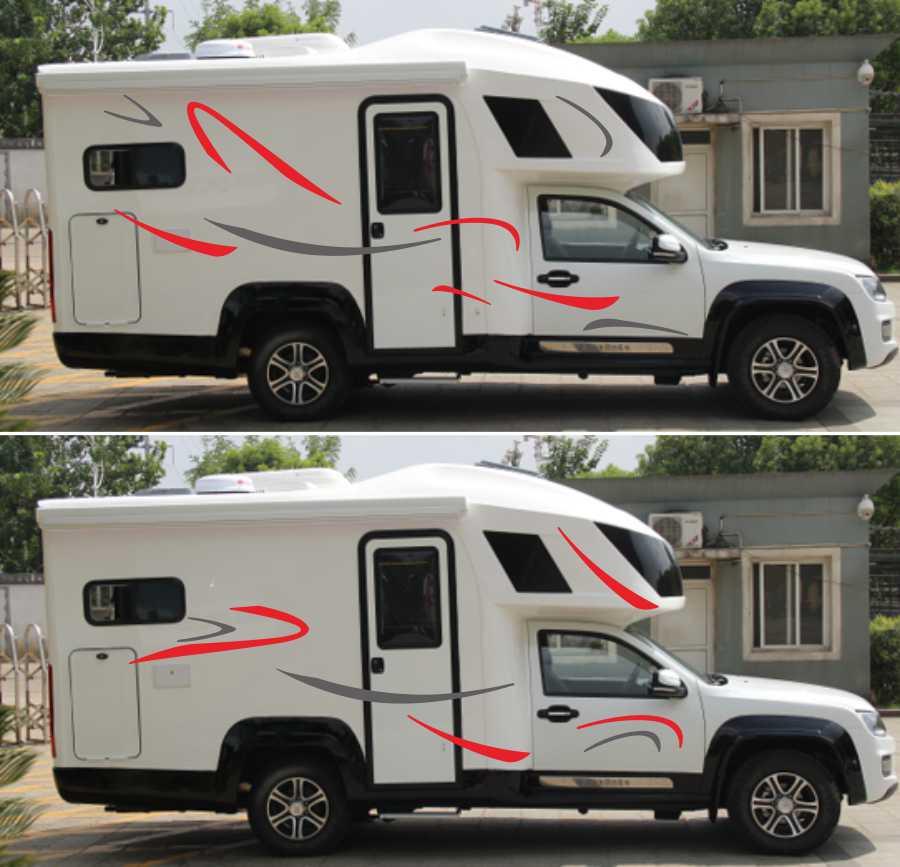 2x Car Red & Grey Stripes Decals Stickers For Caravan Travel Camper Van RV BUS