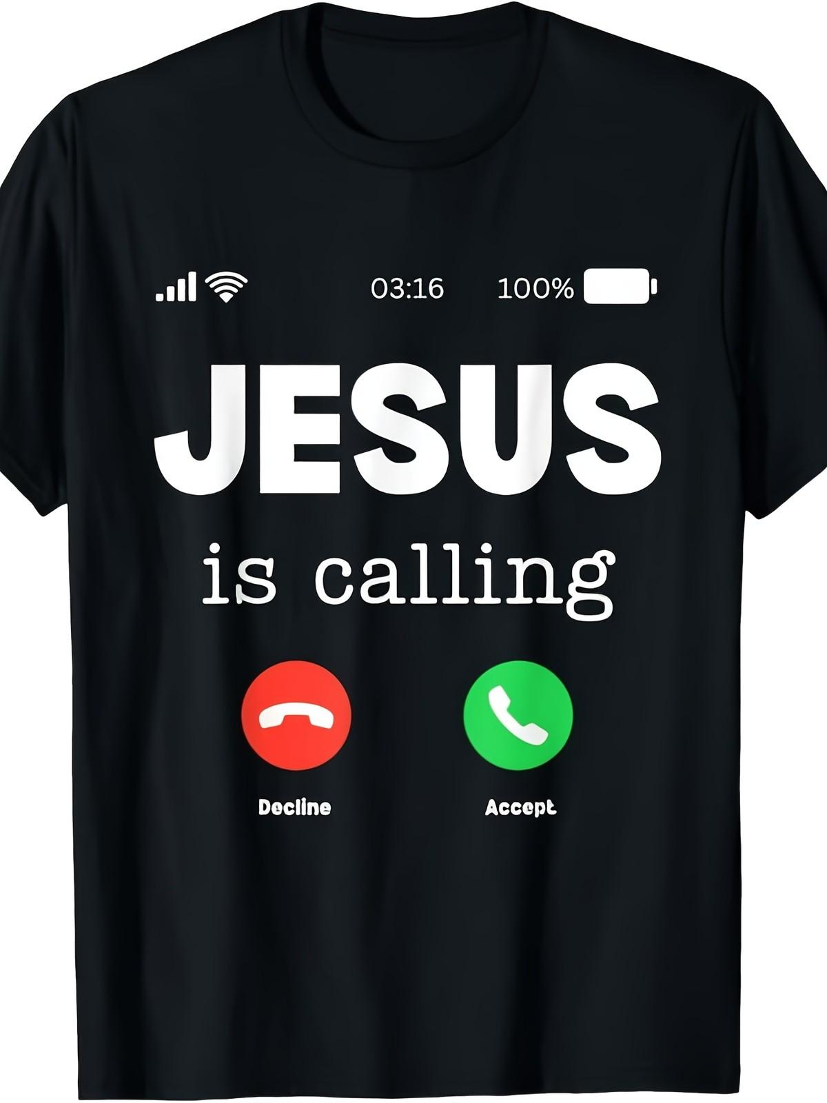 Jesus Is Calling Christian Faith Graphic Men’s T-Shirt Religious Prayer Tee L