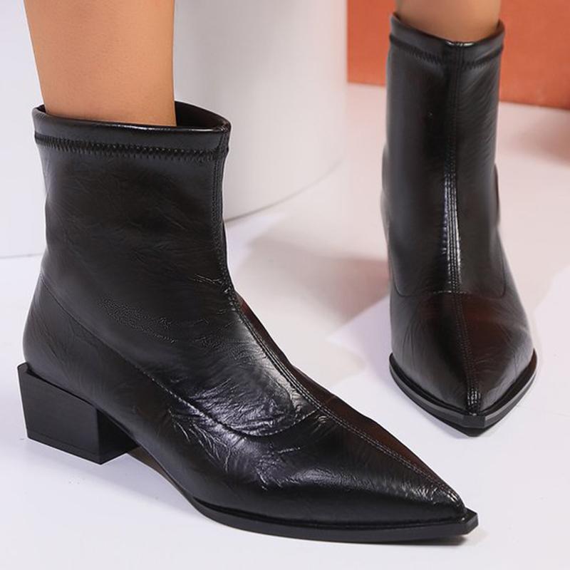 

Мода Мода Однотонные Ботильоны с Острым Носком Женские Осенне-Зимние На Флисовой Подкладке Женские Ботильоны из Искусственной Кожи на Квадратном Каблуке Botas Mujer 40 чёрный