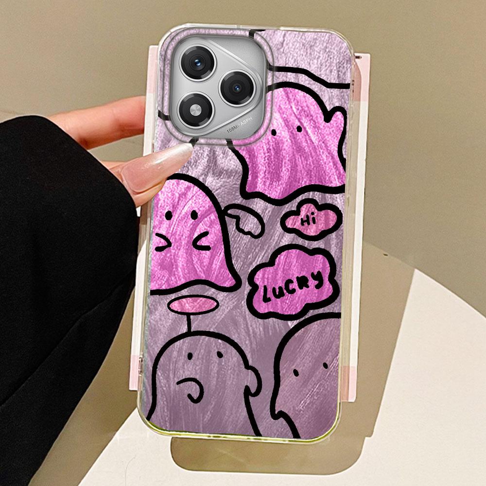 Purple Graffiti Cute Face Camlet Texture Phone Case for Honor 400 200 Pro Magic7 6 5 Lite X9a X9c X8b X8a X8c Silicone TPU Cover