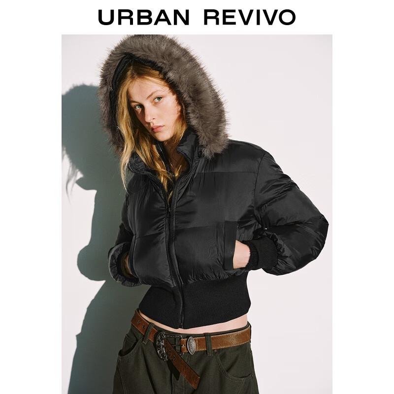 

UR 2025 Women s Casual Faux Fur Hooded Short Puffer Jacket
