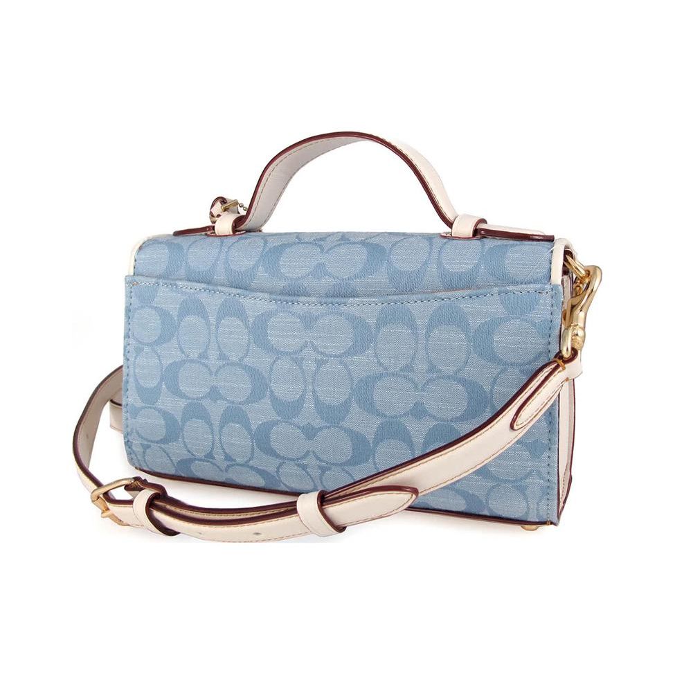 Coach Kleo Classic Monogram Tassel Flap Canvas And Leather Smooth Leather Shoulder Crossbody Tote Bag Women handbags Blue C8513-IMUDY
