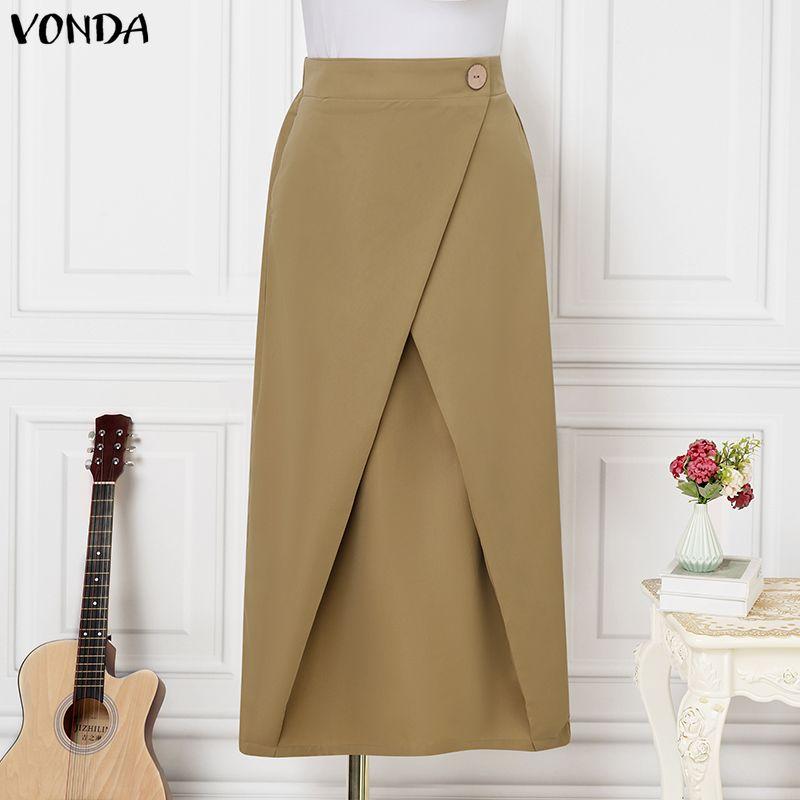 VONDA Elegant Women Back Elastic Front Cross Casual Long Skirts