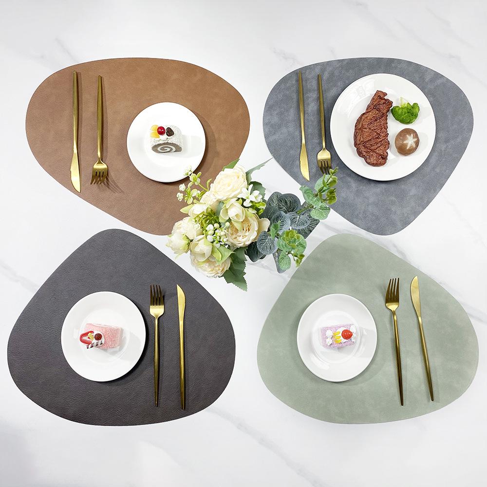 Nordic Cowhide Teardrop Leather Placemat, Double-Sided, Non-Slip PU Heat Insulation for Dining Tables