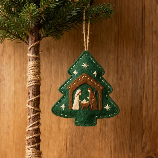 Handmade Felt Christmas Tree Decoration Religious Nativity Scene Ornament Christian Birth of Jesus Hanging Ornament for Xmas Party Decor