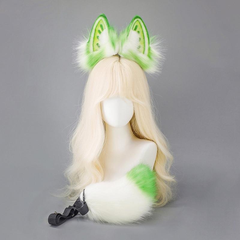 Faux Furs Bunnies Ears Headband Tail Animal Bunnies Costumes for Christmas Halloween Cosplay Party Costume Accessories