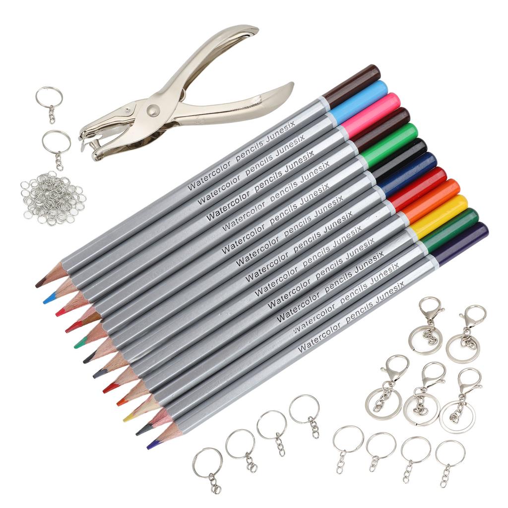 Keychain Craft Set Complete DIY Keychain Tools with Colored Pencils Hole Punch for DIY Craft Toys Gifts
