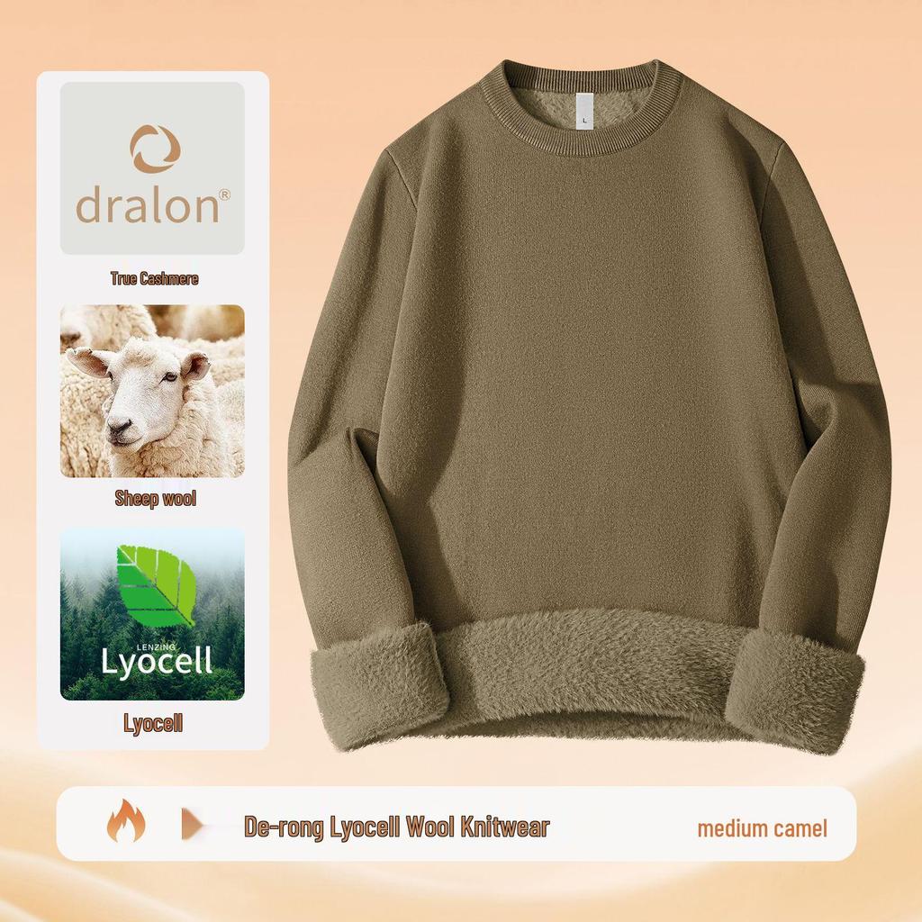 Men's Wool Lyocell Plush Sweater with Fleece Lined Thickened Base Layer - Autumn/Winter Knitwear
